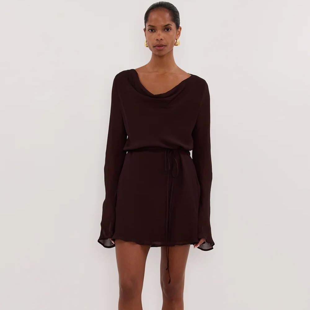 Dissh Corfu Dark Choc Sleeved Mini Dress - NWT